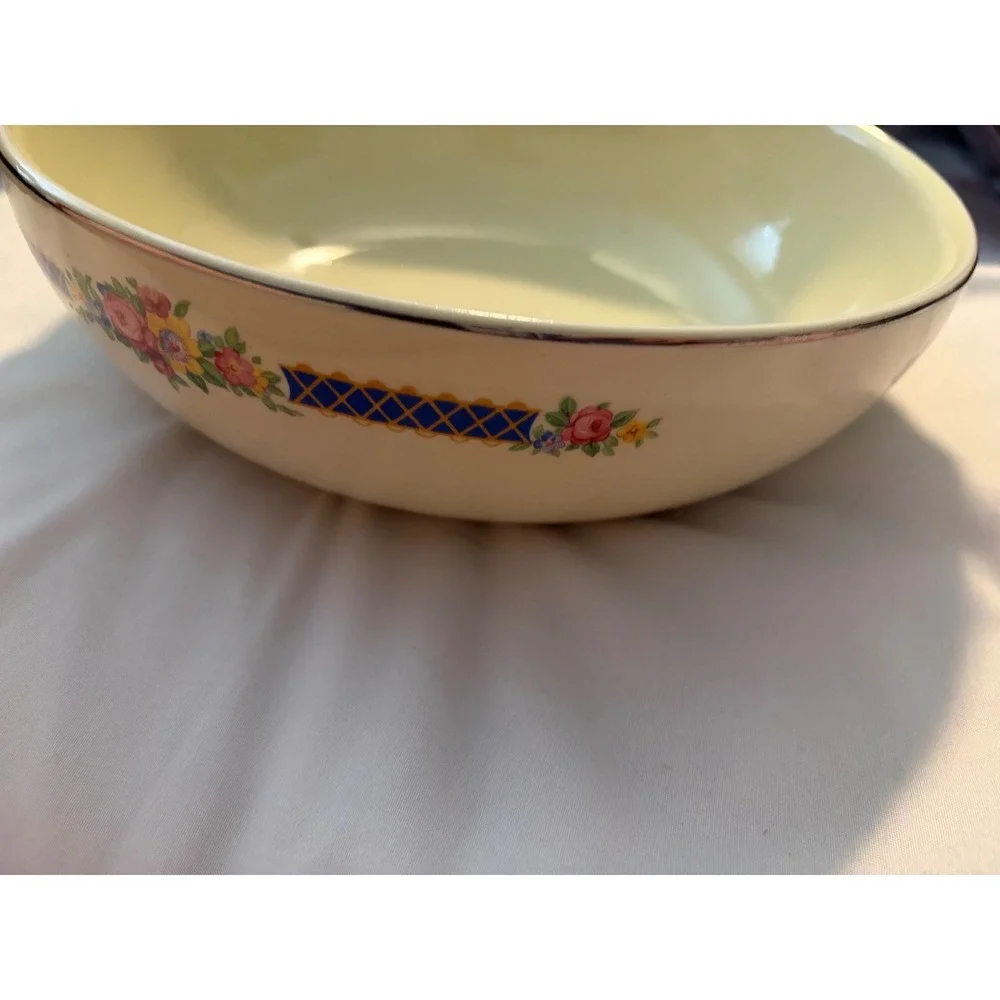 Hall China Serving Bowl Vintage Floral‎ Lattice Cream Gold Trim 9 Inch